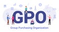 Gpo group purchasing organization concept with big word or text and team people with modern flat style - vector