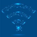 GPRS Logo. Radio Wave Icon. Wireless Network Symbol on Blue Background. Mobile Conceptual Emblem