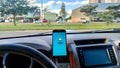 GPS application Waze running on phone in a car. Waze is one of the most popular GPS applications Royalty Free Stock Photo