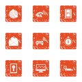 GPS call service icons set, grunge style Royalty Free Stock Photo