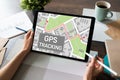 GPS Global positioning system tracking map on device screen. Royalty Free Stock Photo