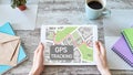 GPS Global positioning system tracking map on device screen. Royalty Free Stock Photo