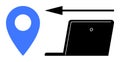 GPS Location Icon and Laptop with Arrow Data Transfer or Remote Connection Royalty Free Stock Photo