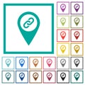 GPS map location attachment flat color icons with quadrant frames
