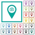 GPS map location snapshot flat color icons with quadrant frames