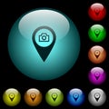 GPS map location snapshot icons in color illuminated glass buttons