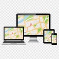 GPS map on modern digital devices on transparent background