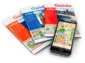 GPS mobile phone navigation and travel guide books.