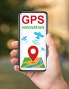 Gps Navigation. App With Geolocation Tracking System On Smartphone In Female Hand Royalty Free Stock Photo