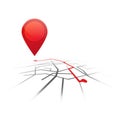 Gps navigation background. Road map isolated with red pointer. Vector