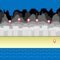 Gps navigation on background of sea beach, city, forest