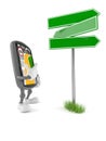 GPS navigation character with blank signpost