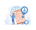 GPS navigation concept in flat style. Man uses GPS navigator scene.