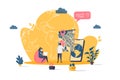 GPS navigation concept in flat style. Man uses GPS navigator scene. Navigate mapping technology, cartography and