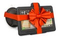 GPS navigation device with red bow and ribbon, gift concept. 3D rendering