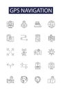 Gps navigation line vector icons and signs. Navigation, Tracking, Route, Mapping, Directions, Position, Monitor