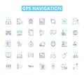 Gps navigation linear icons set. Satellites, Coordinates, Maps, Location, Routing, Waypoints, Signals line vector and