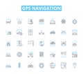 Gps navigation linear icons set. Satellites, Coordinates, Maps, Location, Routing, Waypoints, Signals line vector and
