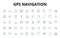 Gps navigation linear icons set. Satellites, Coordinates, Maps, Location, Routing, Waypoints, Signals vector symbols and Royalty Free Stock Photo