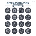 GPS navigation linear icons set. Thin outline