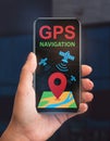 Gps Navigation Mobile App Interface On Smartphone Screen In Female Hand Royalty Free Stock Photo