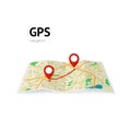 Gps navigation. the path on the map is indicated by a pin. vector illustration