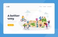 Gps Navigation Landing Page Template. Tiny Characters at Huge Location Map, People Use Online Application on Smartphone Royalty Free Stock Photo