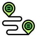 Gps navigation showing route with two pins and path line