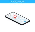 Gps navigation system. Mobile application for navigation. Gps smartphone tracker. Mark on the map. App Interface concept Royalty Free Stock Photo