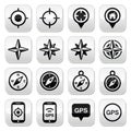 GPS navigation, wind rose, compass buttons set