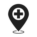 Gps navigaton destinaton pin healthcare medical and hospital pictogram silhouette style icon Royalty Free Stock Photo