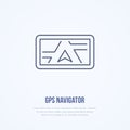 Gps navigator flat line icon. Navigation, vector illustration of traveling device. Thin linear logo for technology store