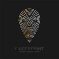 GPS navigator icon shape Fingerprint scan pattern logo dash line, digital map pointer concept, illustration silver and gold Royalty Free Stock Photo