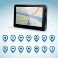 GPS navigator and set of GPS icons Royalty Free Stock Photo