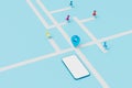 GPS navigator in the smartphone. smartphone and map with designated location points. 3D render
