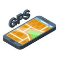 Gps phone tracking icon isometric vector. Portable center