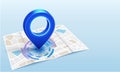 Gps pin blue color drop in paper map