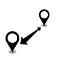 GPS points and path between them, Distance between two map pointers Royalty Free Stock Photo