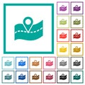 GPS road location flat color icons with quadrant frames