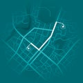 GPS system concept. Blue city map with route markers. Vector illustration Royalty Free Stock Photo