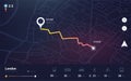 GPS track. City map application with navigation UI. Tracking path and route from home to office. Determining location on the plan