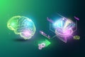GPU processor, CPU against the brain, artificial intelligence. New technologies, fast information processing, multithreading, Royalty Free Stock Photo
