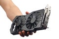 Gpu video card in hand, isolated on white Royalty Free Stock Photo