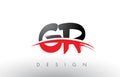 GR G R Brush Logo Letters with Red and Black Swoosh Brush Front