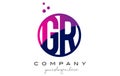 GR G R Circle Letter Logo Design with Purple Dots Bubbles