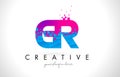 GR G R Letter Logo with Shattered Broken Blue Pink Texture Design Vector.