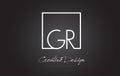 GR Square Frame Letter Logo Design with Black and White Colors.