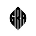 GRA circle letter logo design with circle and ellipse shape. GRA ellipse letters with typographic style. The three initials form a