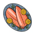 Graavilohi. Nordic dish consisting of raw salmon, cured in salt, sugar, and dill. Finnish food. Vector image isolated
