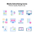 Grab this amazing icons set of media advertising in trendy style